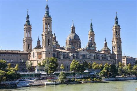 Zaragoza Spain Basilica Of Our Lady Of The Pillar And The River Ebro