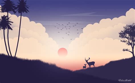 Deer Fog Sunset Dusk Nature 4k Hd Wallpaper