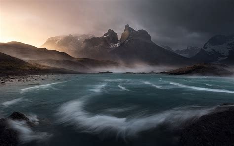 Nature Landscape Mountain Sunrise Lake Clouds Chile Snowy Peak Summer