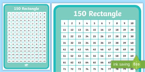 150 Number Rectangle Rectangle 150 Numbers Grid