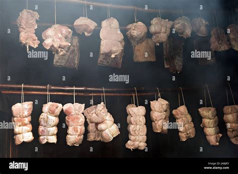 Smoking Meat In The Traditional Smokehouse Stock Photo Alamy