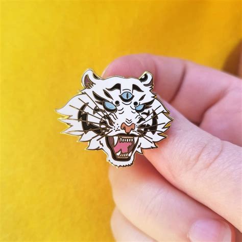Tiger Enamel Pin With Glitter Eyes Lapel Pin Cloisonné Etsy