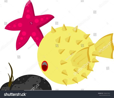 Illustration Starfish Characters Pufferfish Vector Image Stock Vector