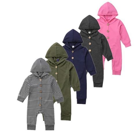 Toddler Infant Baby Boy Girl Kids Cotton Hooded Romper Jumpsuit Clothes