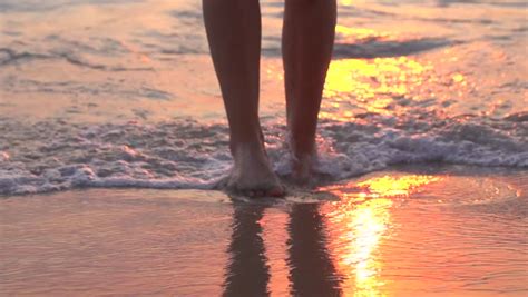 Bare Foot On The Sand Beach X P Tripod Stock Footage