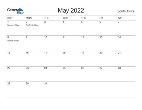 Printable 2022 South Africa Calendar Templates With Holidays 2022