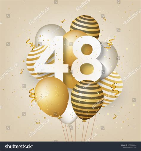 Happy 48th Birthday Gold Balloons Greeting Stock Illustration