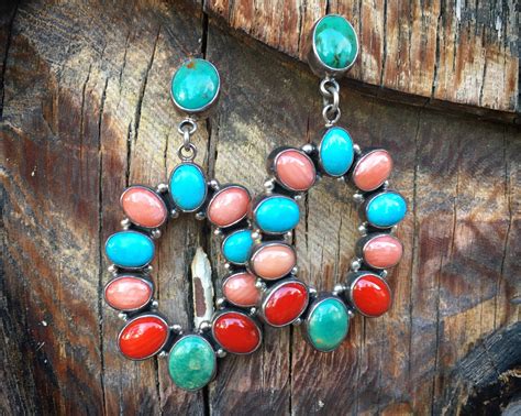 Multi Stone Multi Color Turquoise Hoop Earrings Southwestern Native