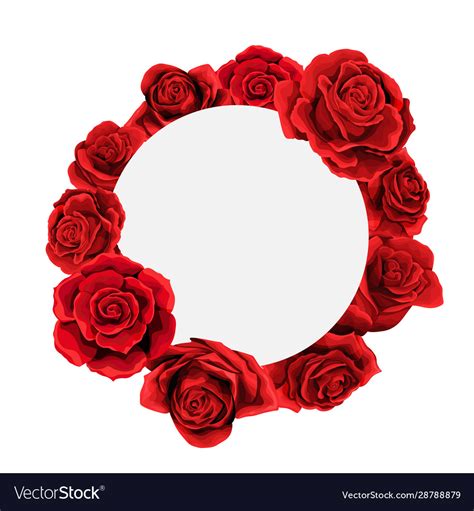 Valentines Day Red Rose Flowers Circle Frame Vector Image
