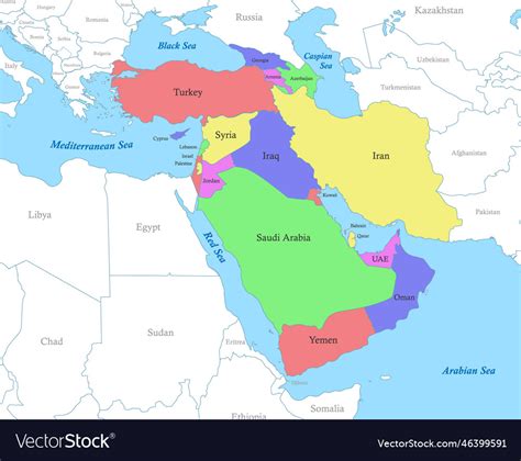 Map Of Western Asia With Borders The States Vector Image