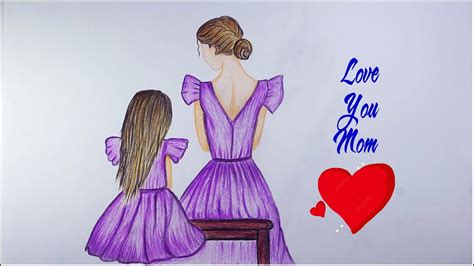 Father, mother, daughter and their house. How to draw Mom and daughter viewed from behind I Mother's ...