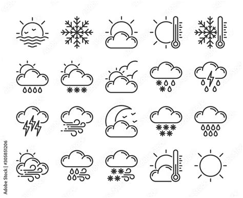 20 Weather Icons Weather Forecast Line Icon Set Vector Illustration