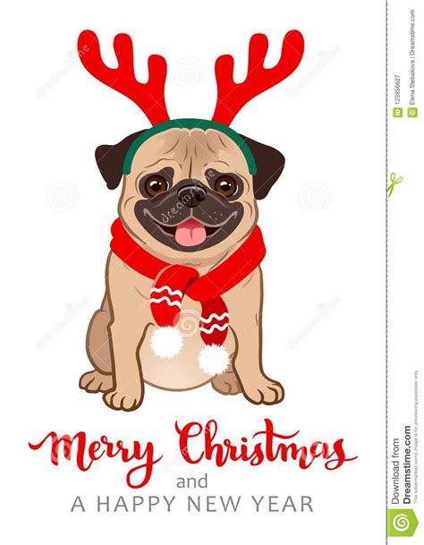 Share the best gifs now >>>. Christmas Pug Dog Cartoon Illustration. Cute Friendly Fat ...
