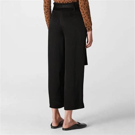 Black Satin Belted Wide Leg Trousers Brandalley