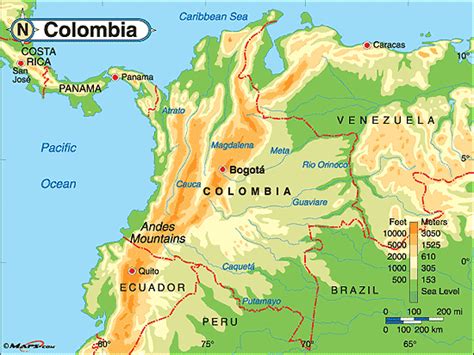 Colombia Physical Map By From Worlds Largest Map