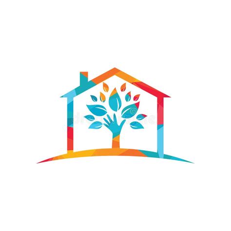 Creative Green Hand Tree And House Logo Design Natural Home Care Logo