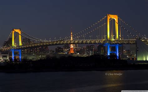 Tokyo Rainbow Bridge At Night 4k Hd Desktop Wallpaper For