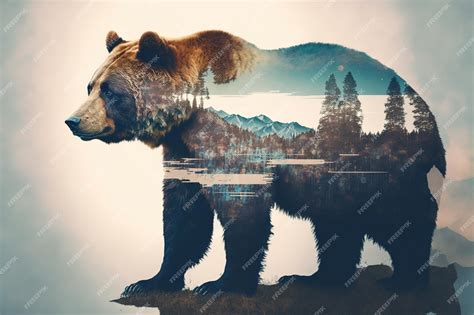 Premium Photo Wondrous Brown Grizzly Bear In Double Exposure With