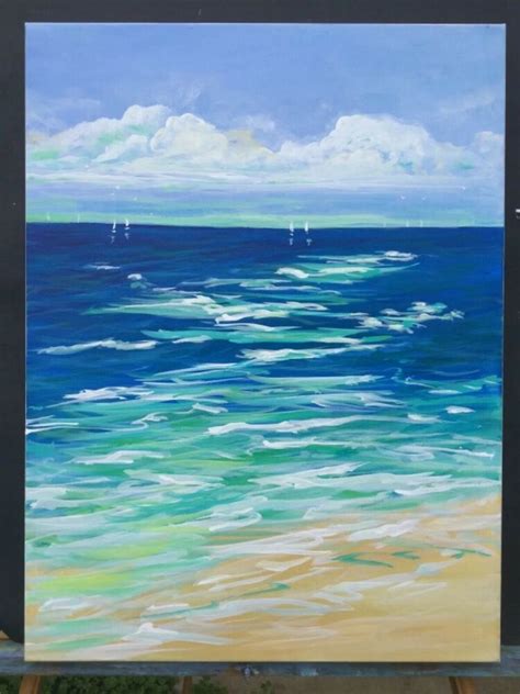 Seascape Abstract Original Painting Acrylic Canvas Beach Ocean Sea