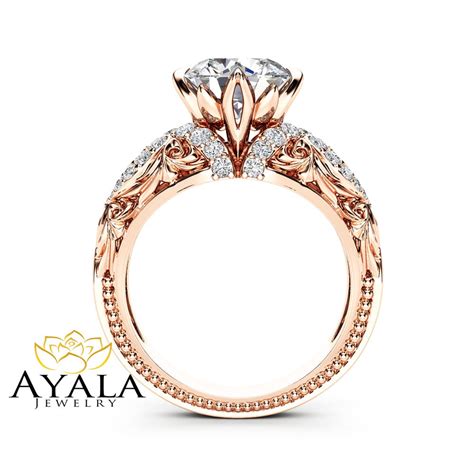 Unique Engagement Ring Lab Grown Diamond 14k Rose Gold Ring Etsy