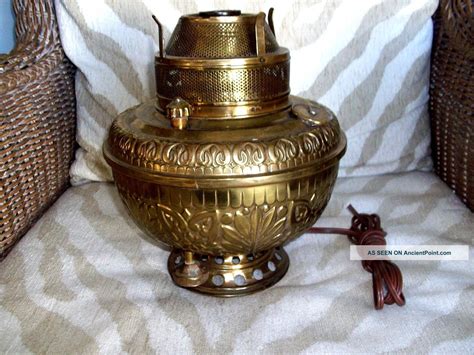 Oversized Antique Brass Electrified Oil Or Kerosene Lamp The Pittsburgh