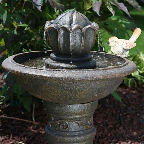 Sunnydaze 24 Blooming Birdbath Outdoor Water Fountain With Bird Accent