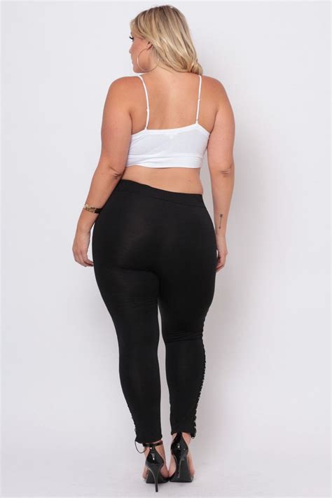 Women S Plus Size Lace Me Up Leggings Black Curvy Sense Plus Size