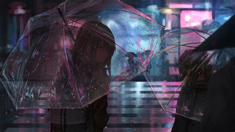 Download Wallpaper 1920x1080 Girl Umbrella Anime Rain