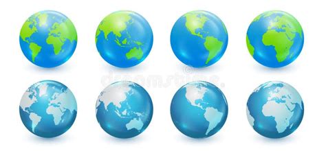 Globes Showing Earth With All Continents World Map Globe Vector Icons