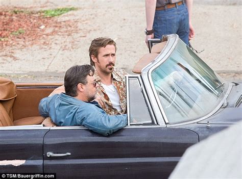 Ryan Gosling Drives Russell Crowe In A Vintage Car On The Set Of The Nice Guys Daily Mail Online