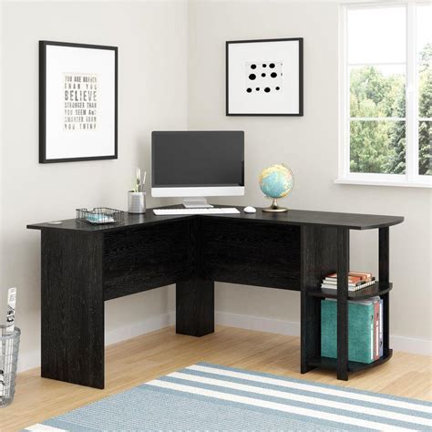 Ameriwood Corner Desk With 2 Shelves In Black Ebony Ash 9354026pcom