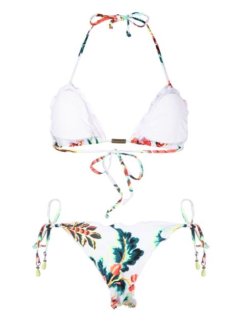 Cia Maritima Botanical Print Bikini Set In White Modesens