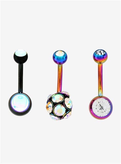 14g Steel Anodized Navel Barbell 3 Pack Hot Topic Navel Jewelry