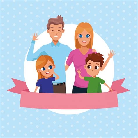 Familia Padres Y Niños Dibujos Animados Vector Gratis