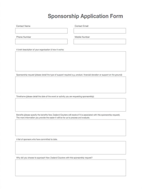 Sponsorship Application Form Template Tutoreorg Master Of Documents