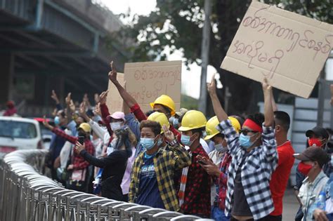 This protest protest against the general min aung hlaing's coup d'etat which carried out the arrest of 7 notable political leaders. Week After Coup, Protests Swell Rapidly in Myanmar