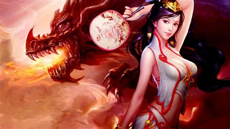 Fantasy Dragon Near A Beautiful Woman HD Dreamy Wallpapers HD Wallpapers ID
