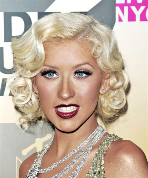 Christina Aguilera Medium Wavy Light Platinum Blonde Hairstyle