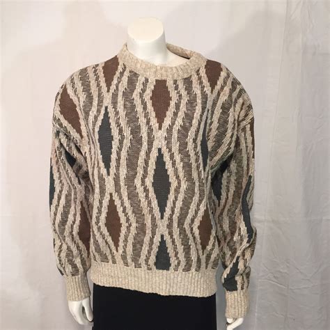 Mens Funky Style 80s Eighties Sweater Diamond Pattern Brown Etsy