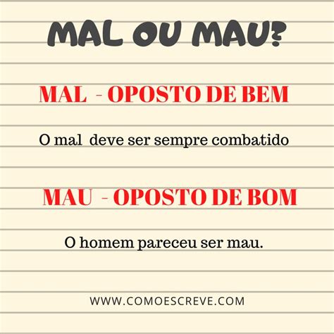 Mal ou Mau Dicas de portugues Lições de gramática Regras de gramática