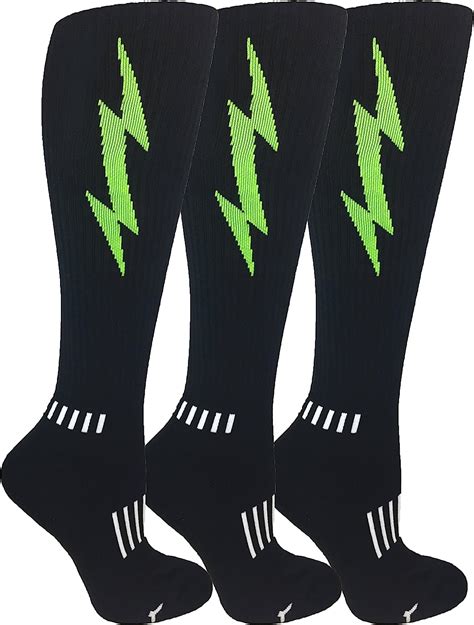 moxy socks 3 pack black with lime green knee high lightning insane bolt socks