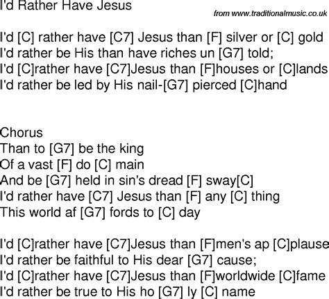 old time song lyrics with guitar chords for i d rather have jesus c
