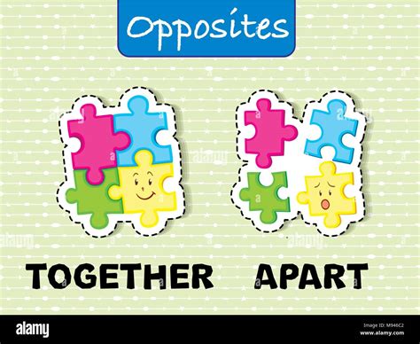 Opposite Wordcard For Together And Apart Illustration Stock Vector