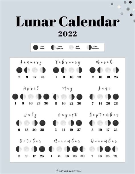 Cute And Free Printable 2022 Lunar Calendar Gray By Saturdayt