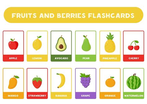 Cute Cartoon Fruits With Names Flash Cards For Children 2848035