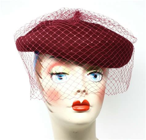 Vintage Hats Beret Wool Felt Veil Retro Fashion Special Occasion