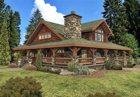 Log Cabin With Wrap Around Porch Roof — Elbrusphoto Porch And Landscape