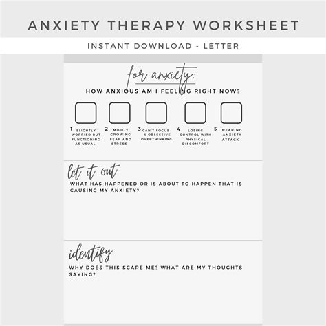 Anxiety Therapy Worksheet Mental Health Depression Anxiety Etsy