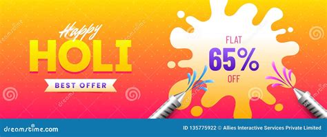 Holi Banner Or Poster Design With 65 Discount Offer Stock Illustration
