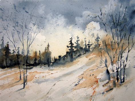 Winter Landscape Print Of Original Watercolor Painting Watercolor Art